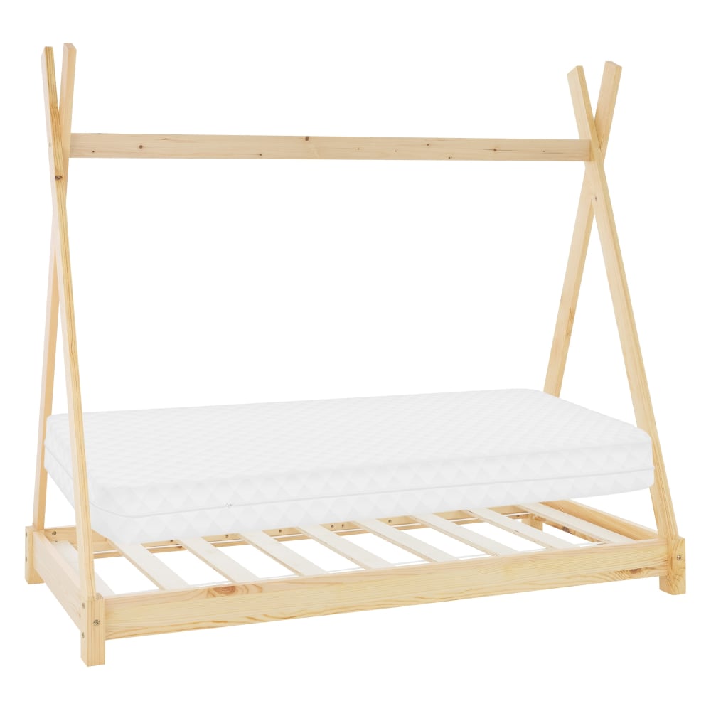Lit tipi enfant 80x160 cm matelas et sommier inclus bois de pin beige