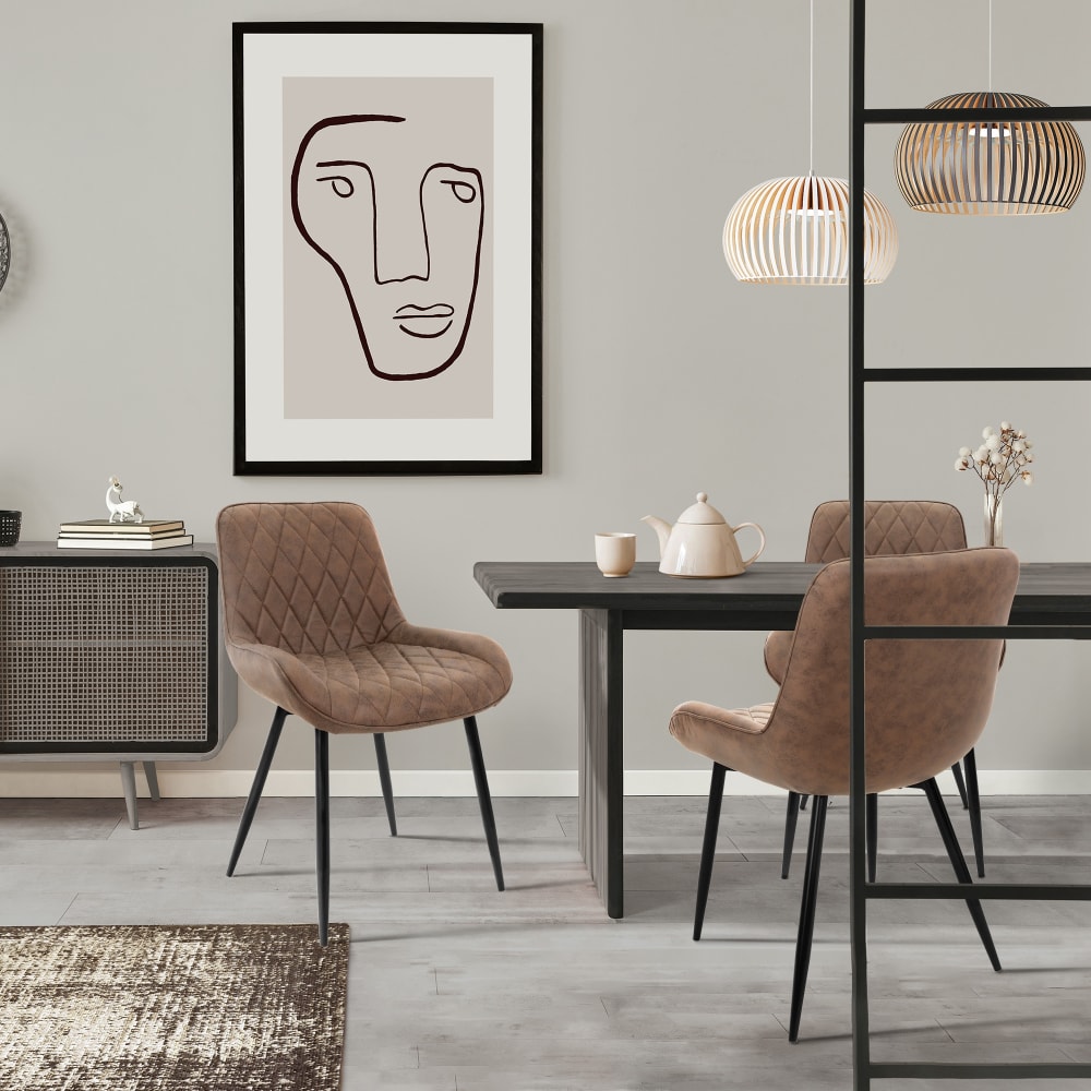 2x Sillas de comedor marrón tapizado PU suave respaldo ergonómico - Maisons du Monde