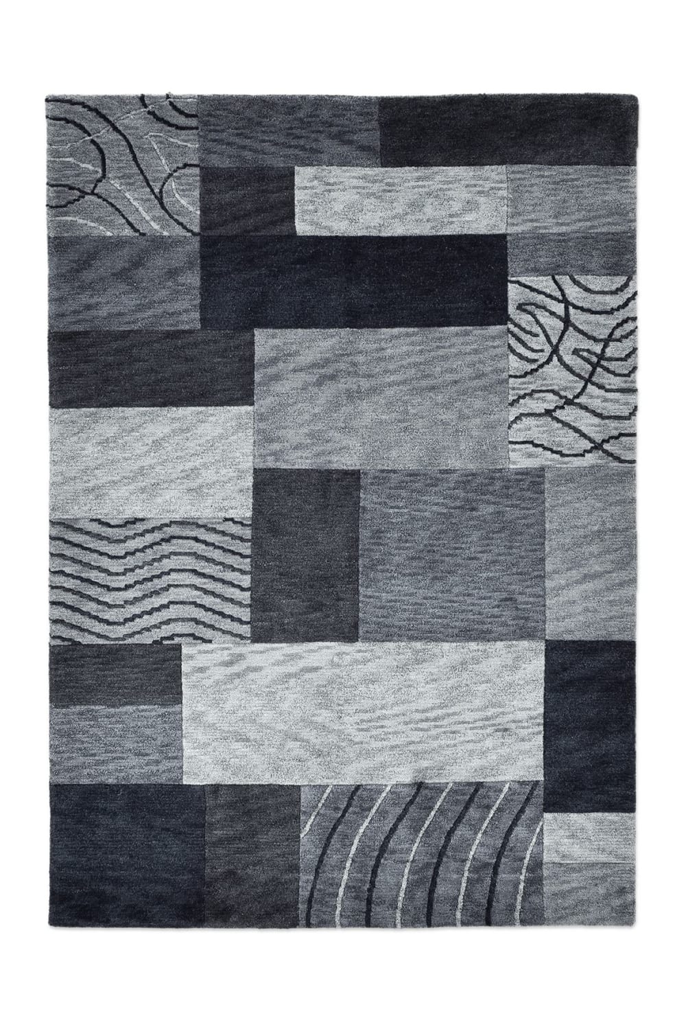 THEKO Handgetufteter Teppich aus reiner Wolle - Anthrazit 140x200 cm Schwarz Wolle