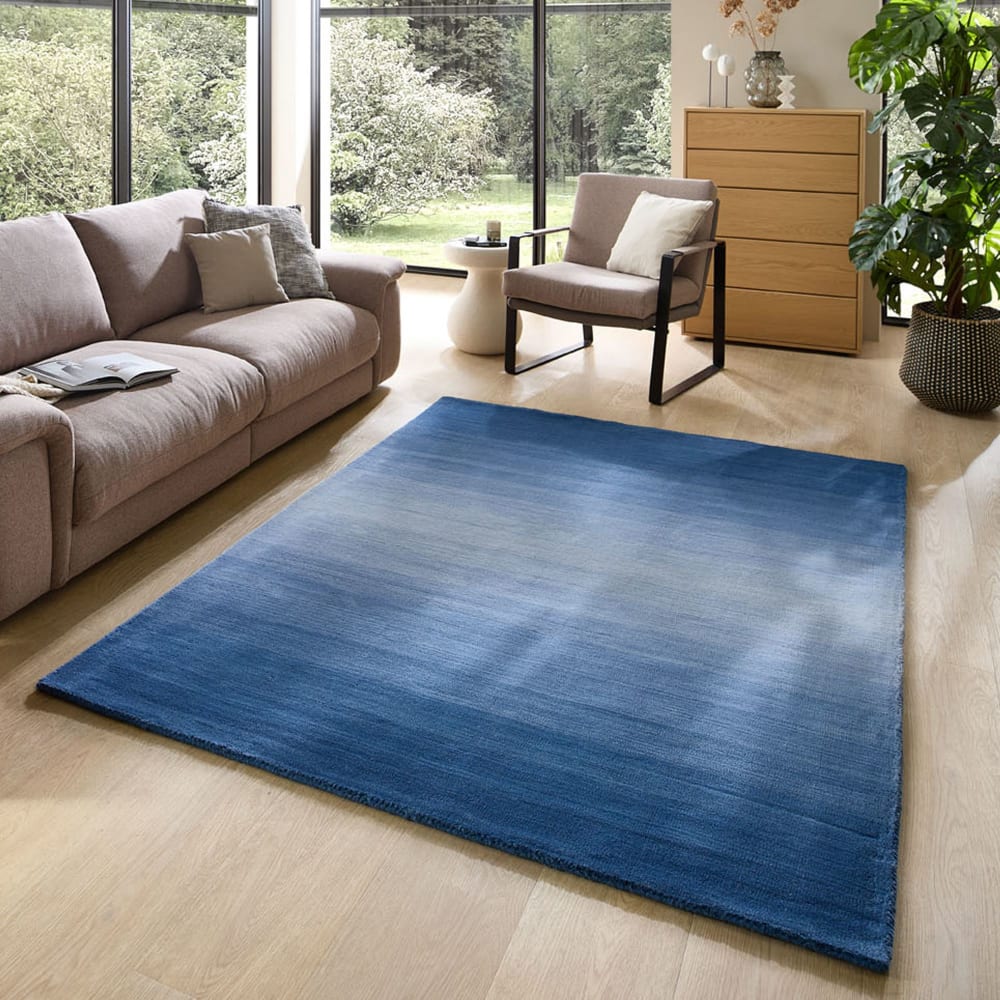 Tapis dégradé de couleur en laine bleu 140x200 cm — vue 3