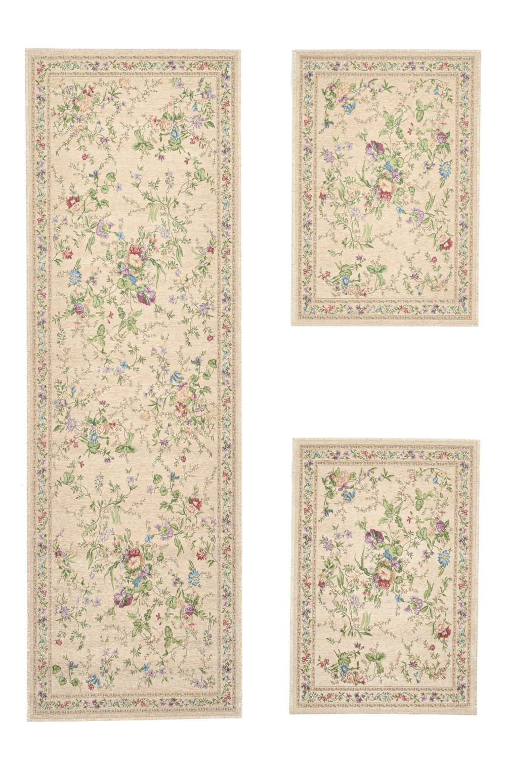 Tapis floral tissé plat beige 70x400 cm
