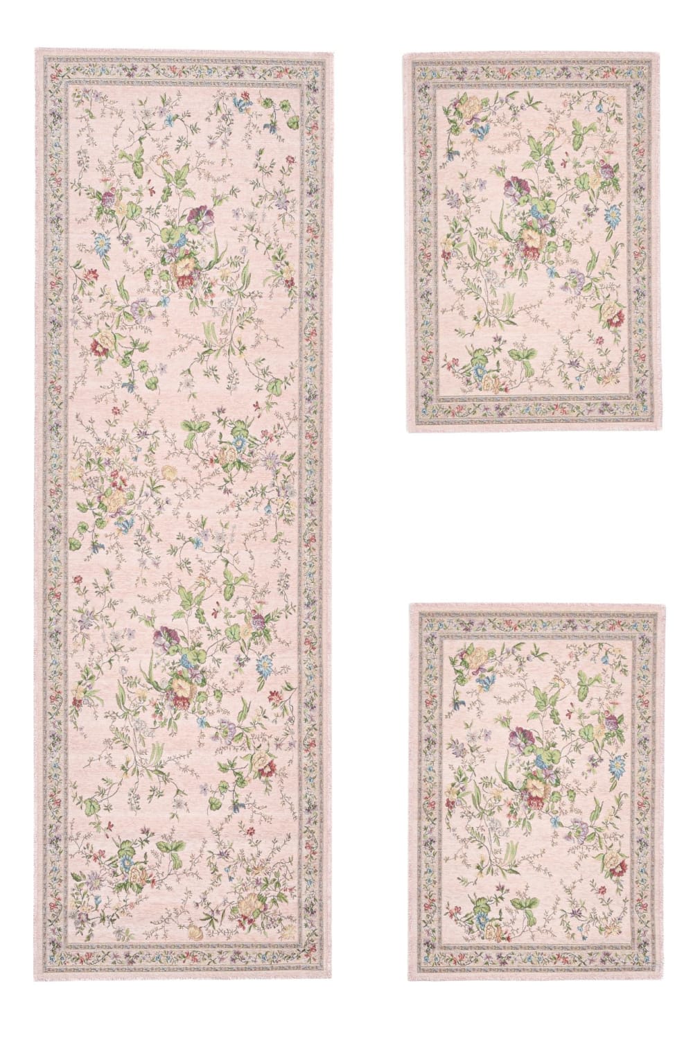 Alfombra floral tejida plana rosa 70x400 cm
