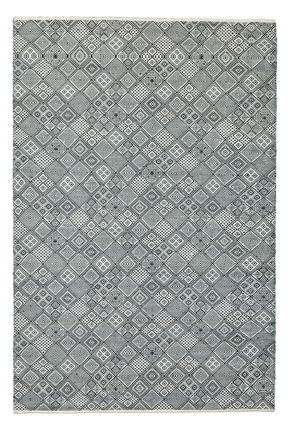Tappeto intrecciato a mano in lana naturale nero/bianco 70x140 cm - Modello Classico chic - Lana