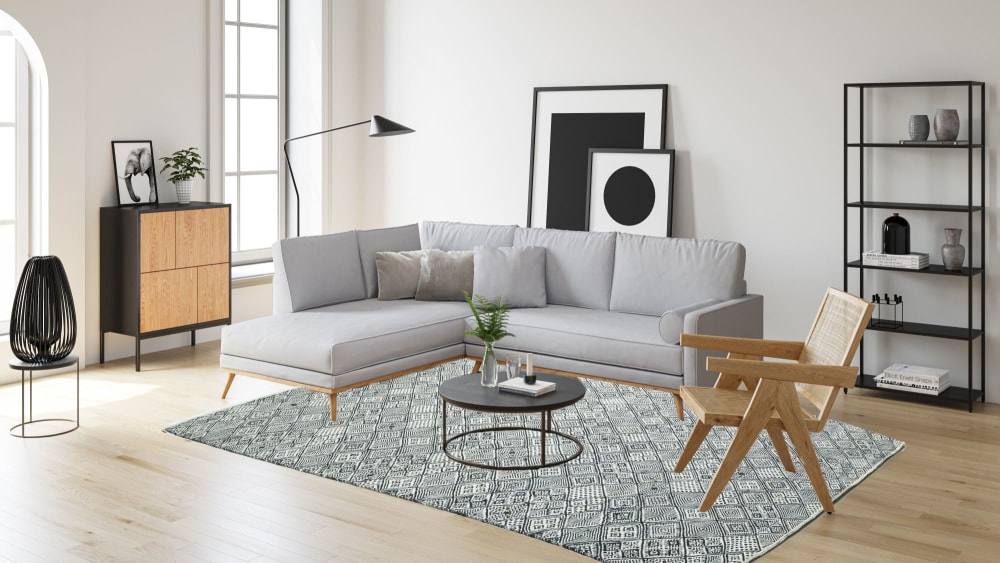 Tappeto intrecciato a mano in lana naturale nero/bianco 70x140 cm