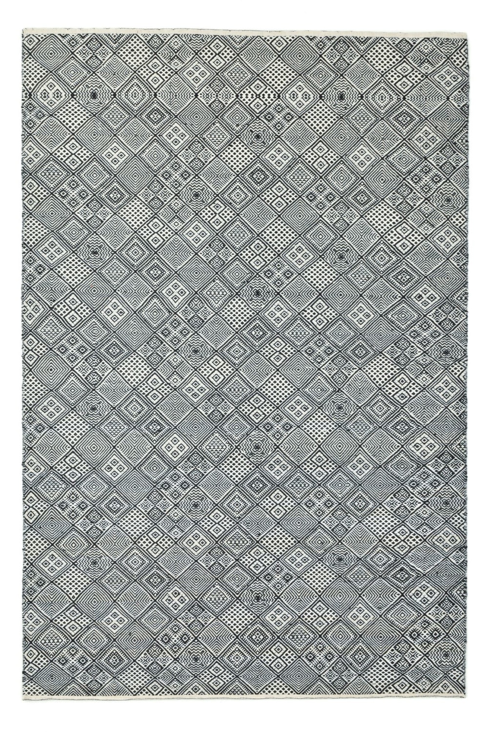 Alfombra tejida a mano de lana natural - negro/blanco 190x290 cm