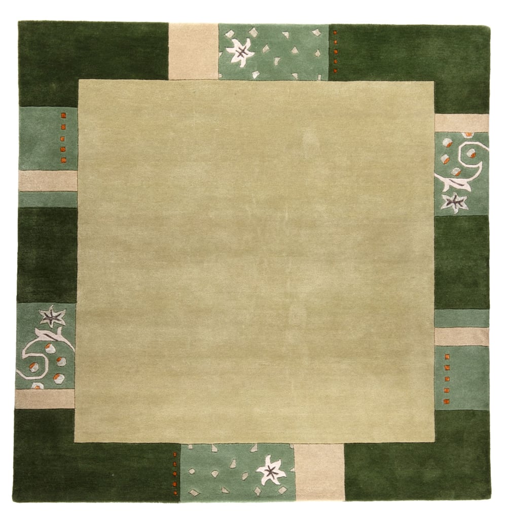 THEKO Tapis gabbeh floral en laine naturelle Vert 200x200 cm Vert