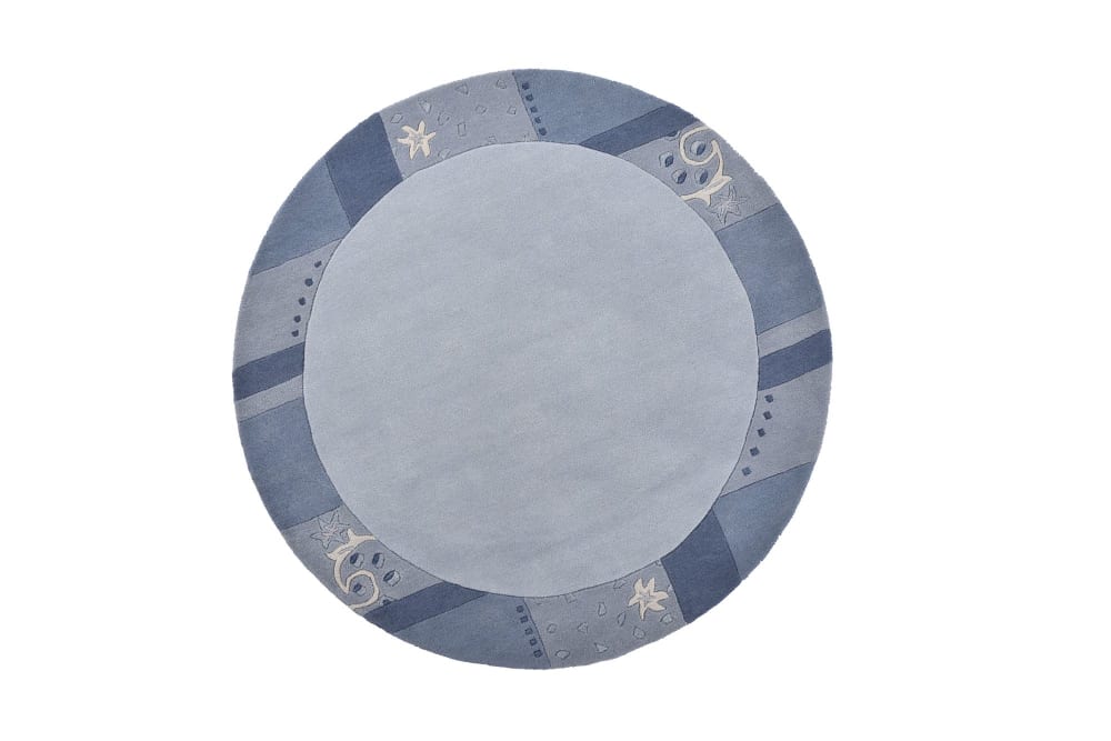 THEKO Tapis gabbeh floral en laine naturelle bleu clair Diam 150 cm