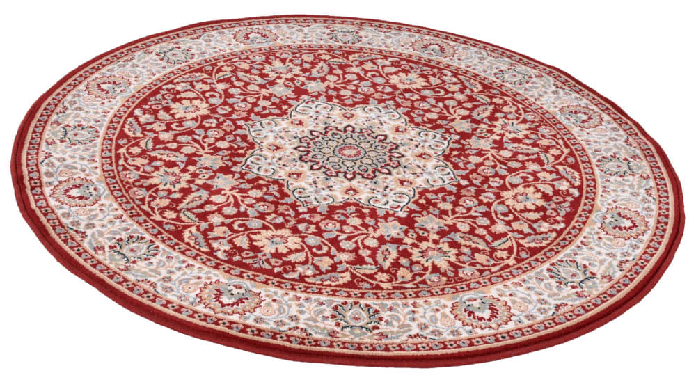 Tapis d'orient floral, tissé, laine naturelle rouge Diam 133 cm — vue 4