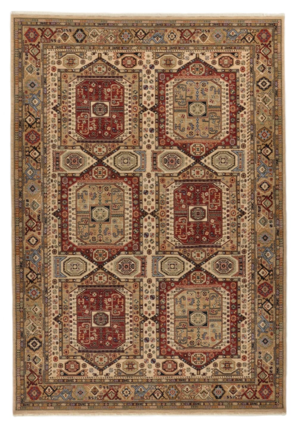 THEKO Tapis d'orient tissé - à franges beige 120x145 cm style inspirations d'ailleurs Certifié Oeko-Tex - Laine