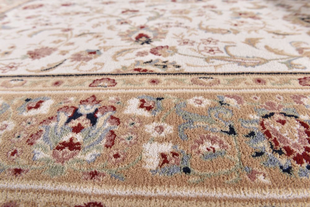 Tappeto orientale floreale tessuto a macchina in lana naturale -