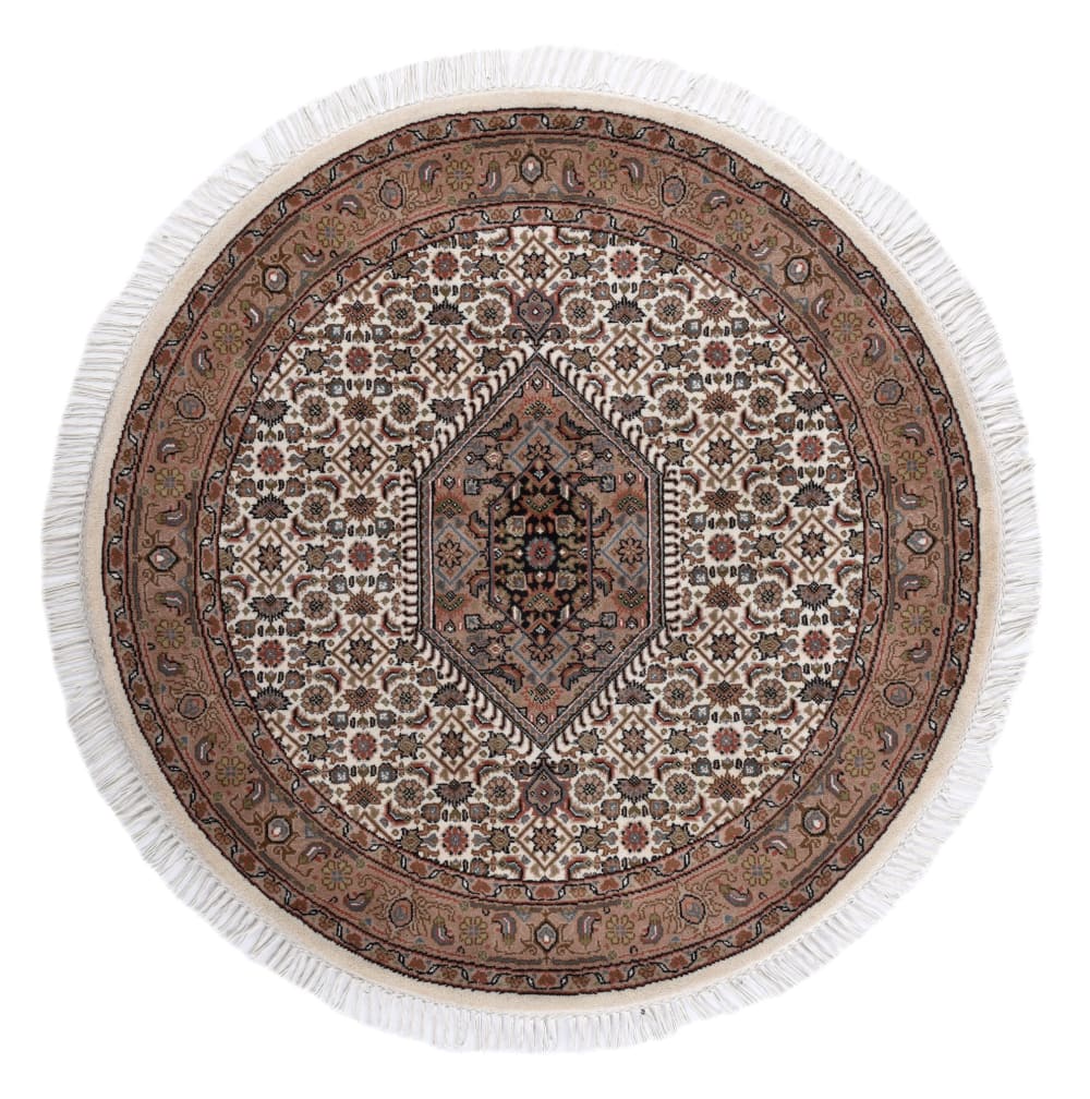THEKO Tapis d'orient classique noué main en laine marron crème Diam 150 cm style inspirations d'ailleurs