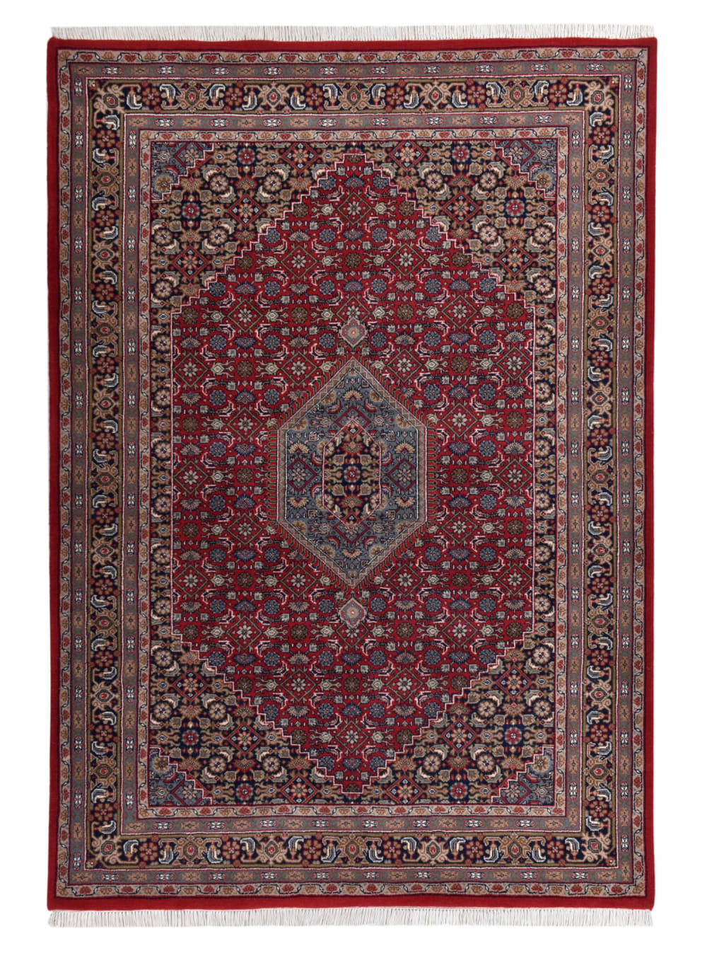 Tapis d'orient classique noué main en laine rouge 070x140 cm