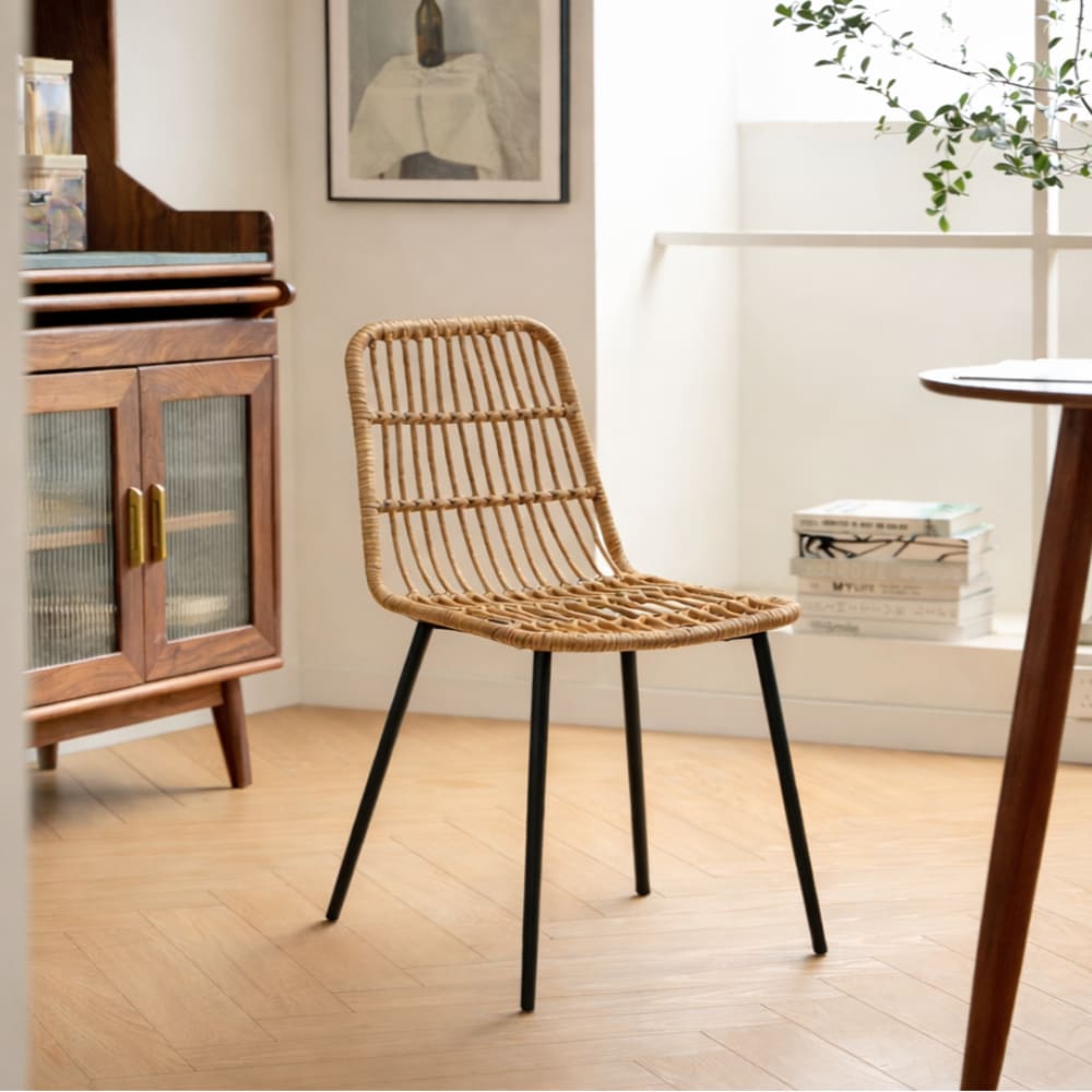Nordlys Esszimmerstühle (4er Set) aus Metall und Rattan Braun style exotic Braun Rattan