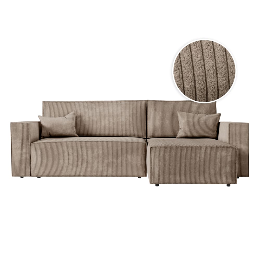 Canapé d'angle convertible avec coffre en velours côtelé - Taupe