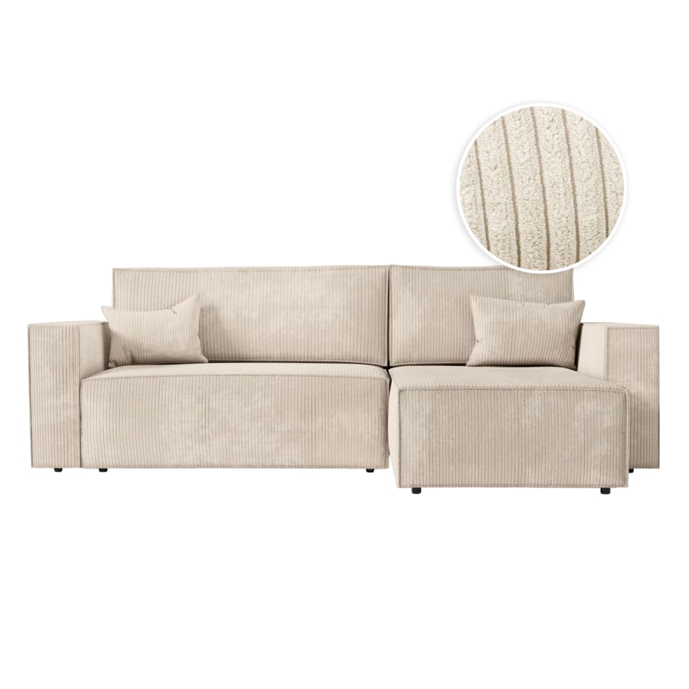 Canapé d'angle convertible avec coffre en velours côtelé - Beige