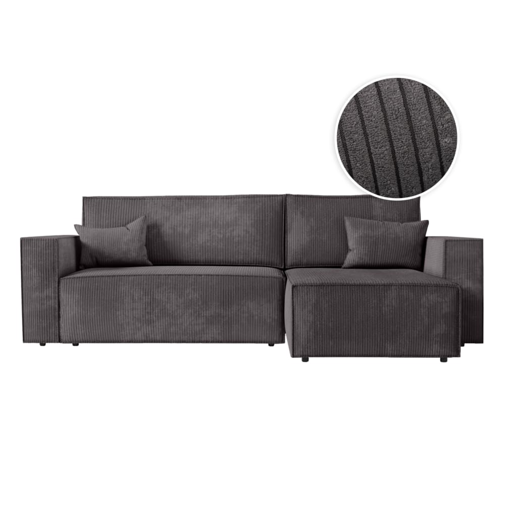 Canapé d'angle convertible avec coffre en velours côtelé - Gris foncé