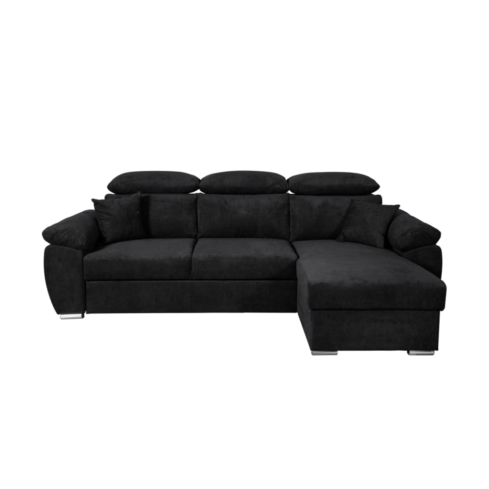 Canapé d'angle convertible avec têtières réglables en tissu - Noir