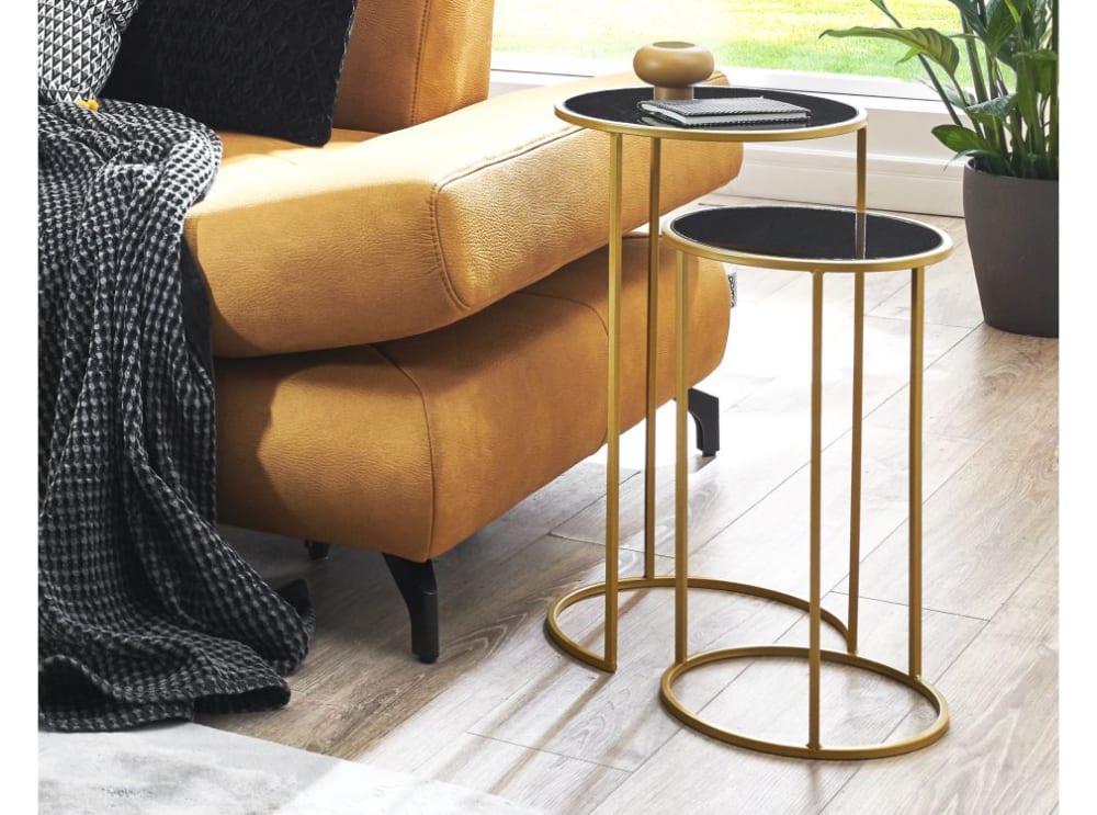 Tables d'appoint en acier et verre trempé lot de 2 - Noir / Or