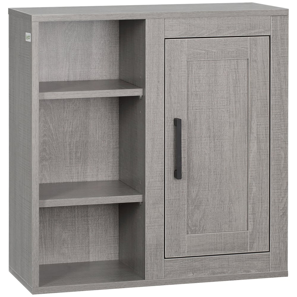 Armoire haute murale de salle de bain porte 3 niches gris