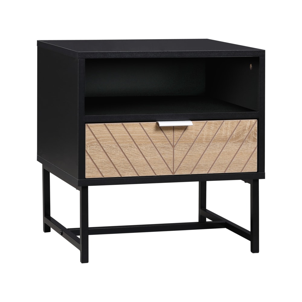 Chevet style industriel tiroir niche métal aspect chêne chevrons