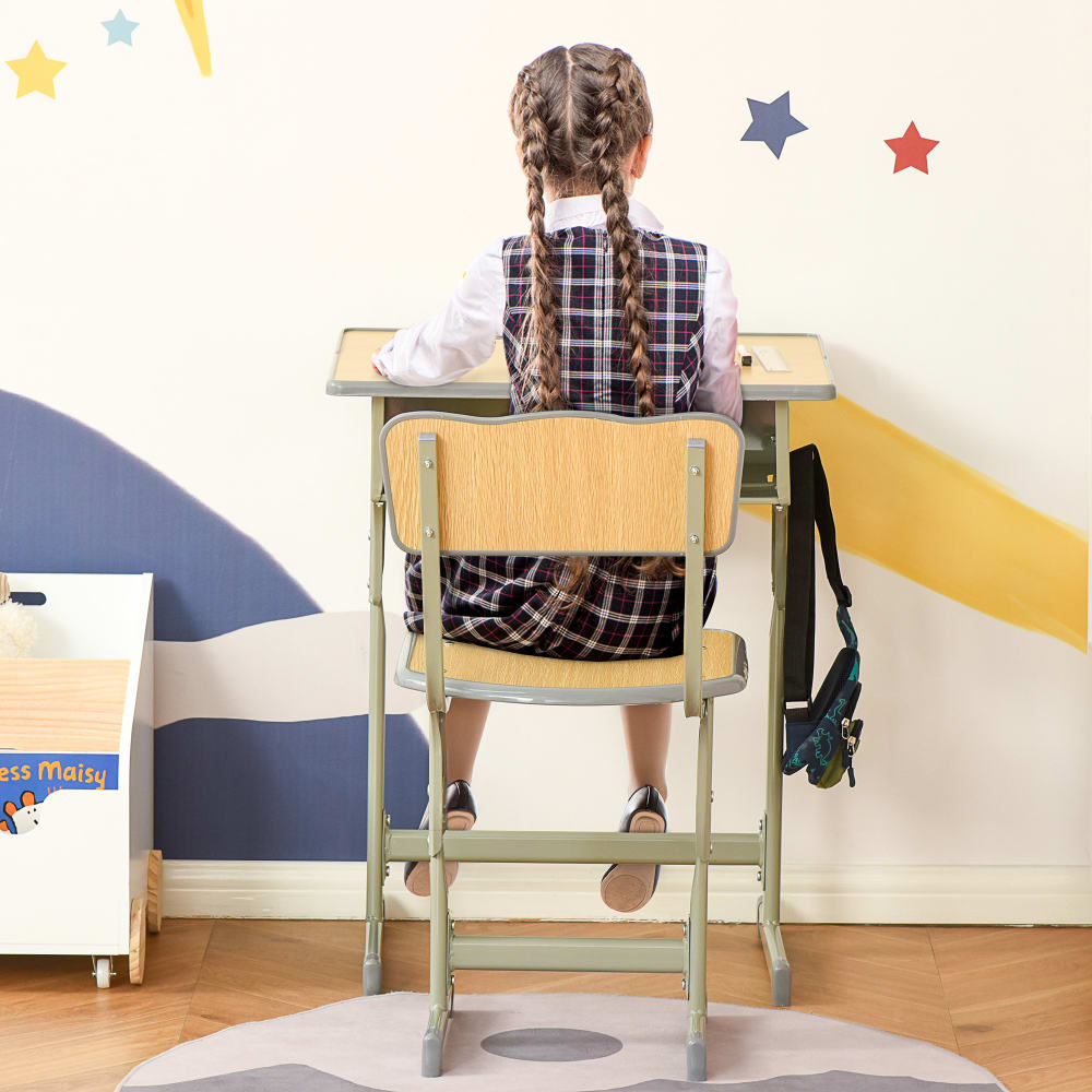 Homcom Kinder-Schreibtisch Vintage, Holzoptik & Kaki GRAU STAHL Kinder