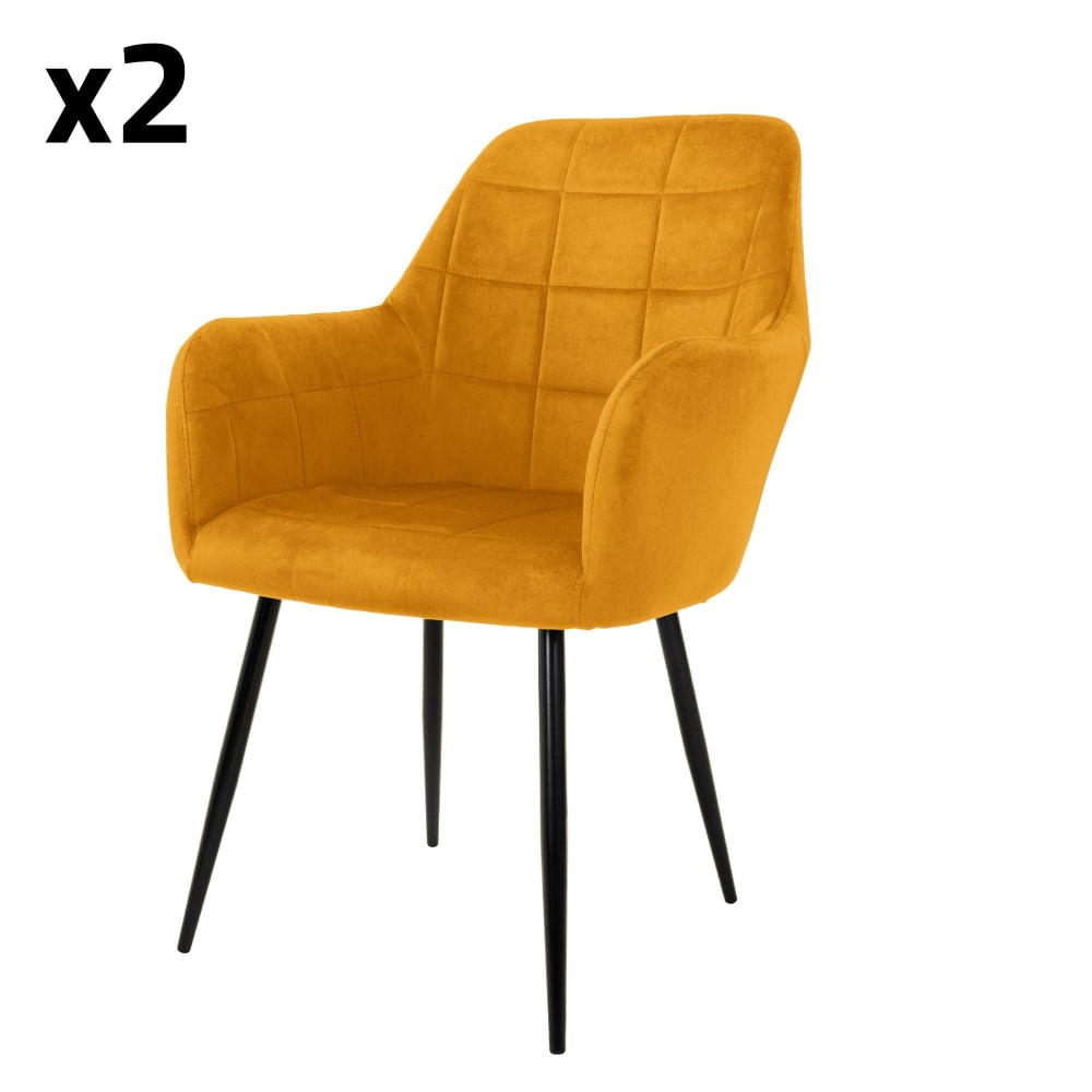2x Sillas de comedor amarillo mostaza tapizado respaldo y apoyabrazos