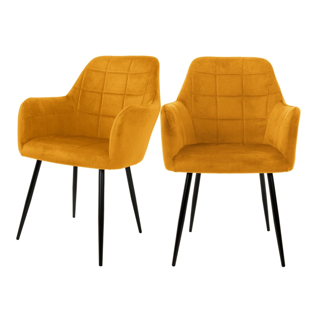 Set 2 poltroncine per sala pranzo giallo senape in velluto