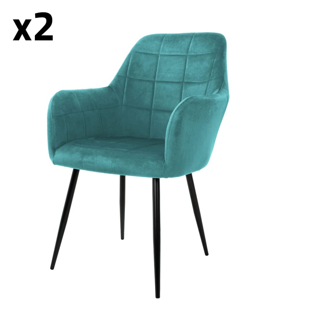 2x Sillas de comedor turquesa tapizado respaldo apoyabrazos ergonómico