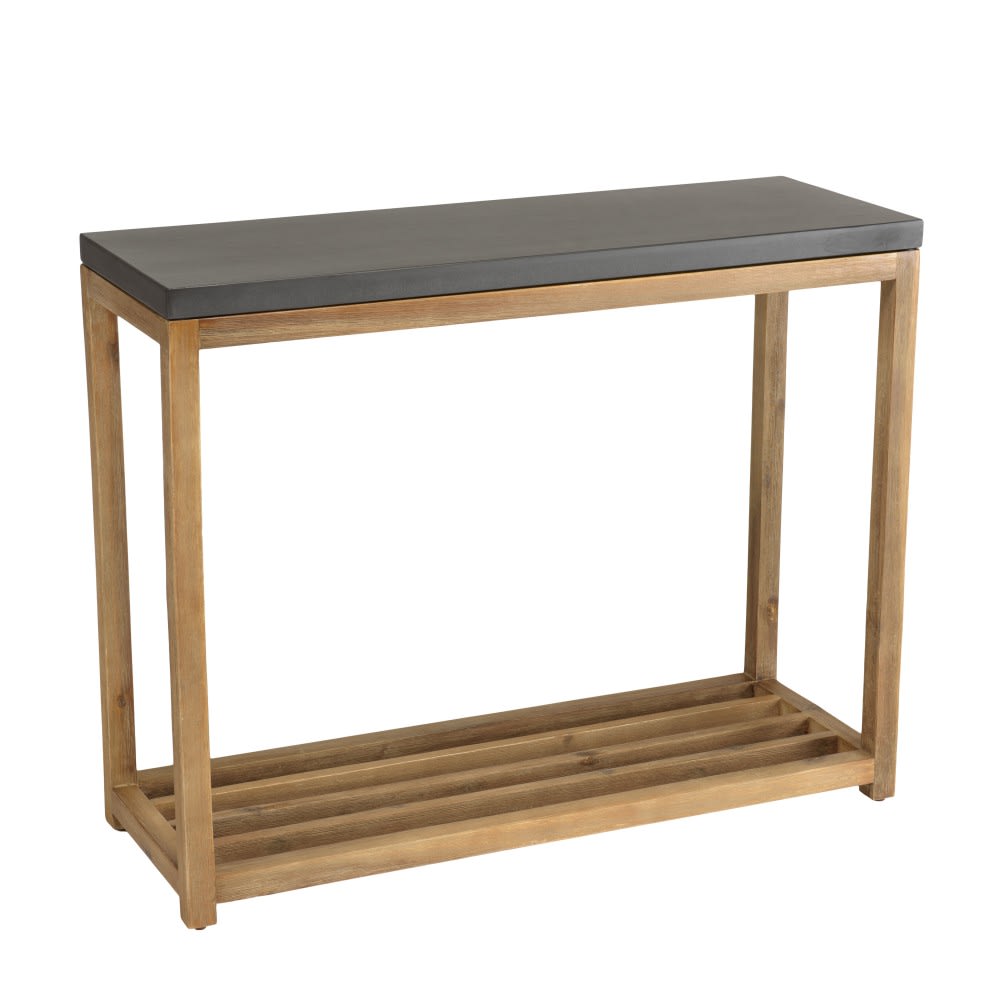 Console rect. Gm double plateau effet béton foncé et acacia - Maisons du Monde