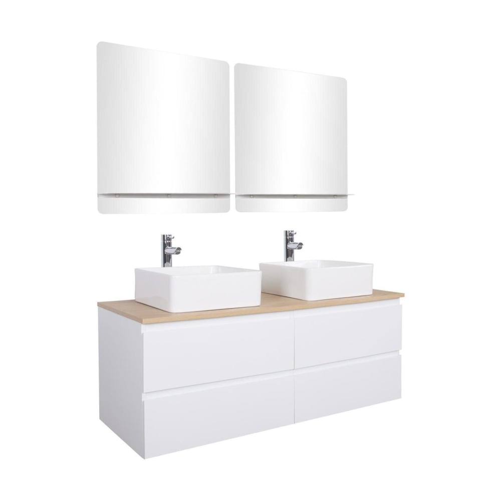 Ensemble meuble double vasque  120cm + robinet + miroir