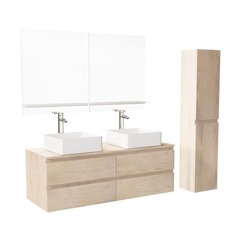 Ensemble meuble double vasque  suspendu avec colonne 120cm