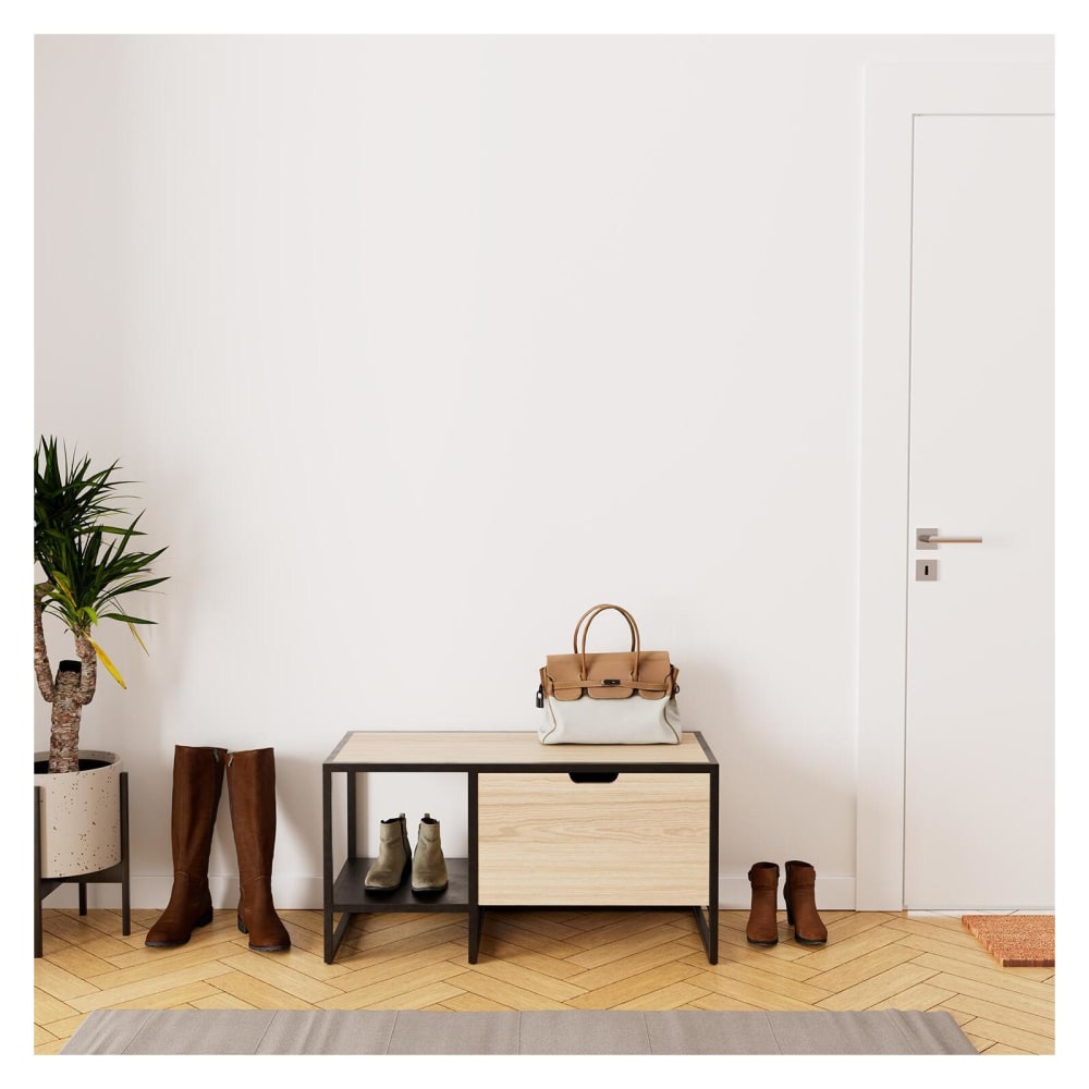 Banc rangement chaussures bois et métal 90x46cm - Maisons du Monde