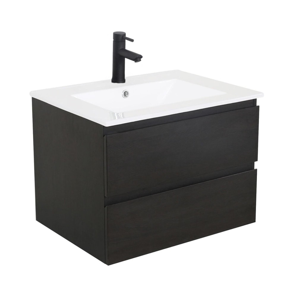 Mob In Einzelwaschtisch-Set 60cm mit Keramikplatte und schwarzem Wasserhahn style modern - Spanplatte