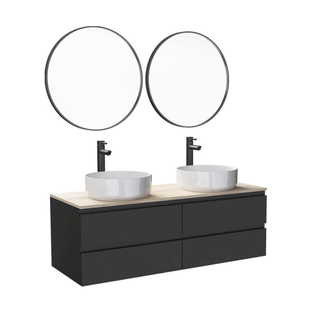 Ensemble meuble double vasque  120cm + robinet + miroir