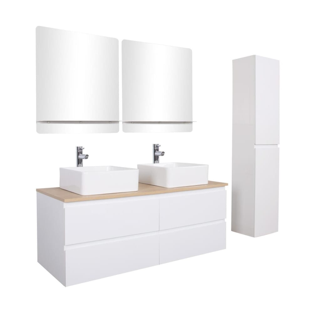Ensemble meuble double vasque  suspendu avec colonne 120cm