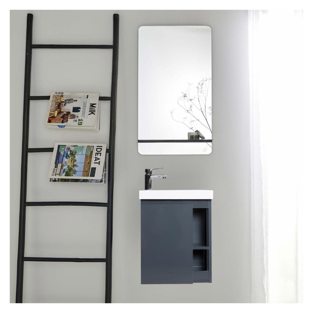 Ensemble lave-mains  avec rangement latéral et miroir tablette