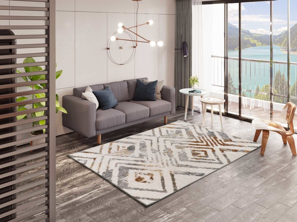 Tapis ethnique blanc/rouille/gris 120x170 cm — vue 3