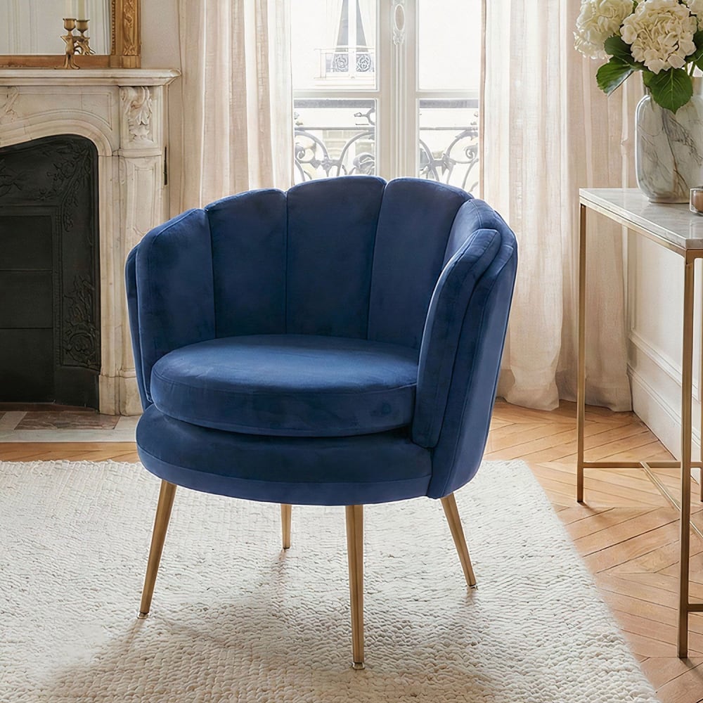 Fauteuil arrondi velours bleu