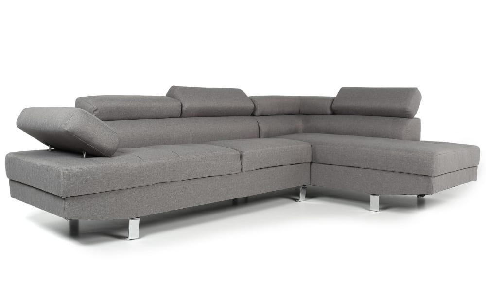 Canapé d'angle avec têtières relevables tissu gris