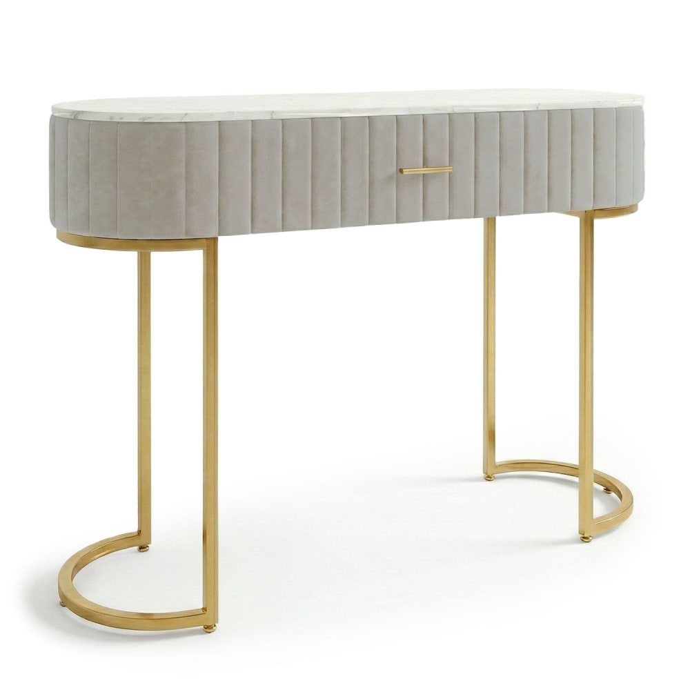 Coiffeuse 1 tiroir velours taupe