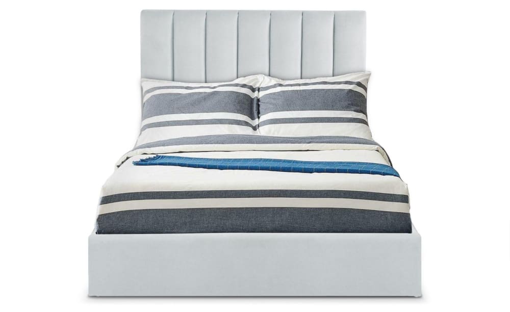 Lit coffre + sommier velours argent 140cm - Maisons du Monde