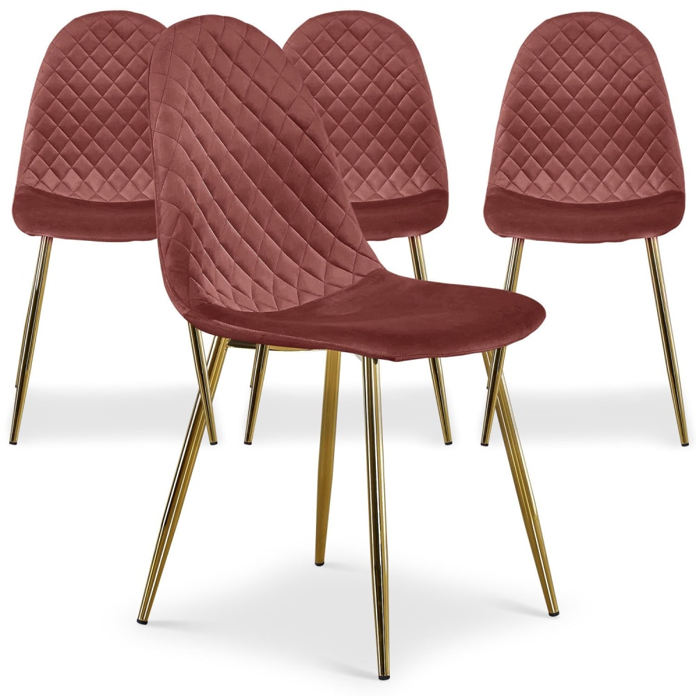 Lot de 4 chaises matelassées velours rose
