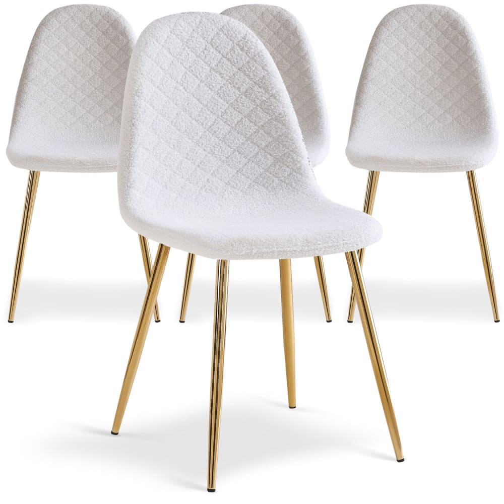 Lot de 4 chaises matelassées tissu bouclette blanc Lot de 4 chaises matelassées tissu bouclette blanc