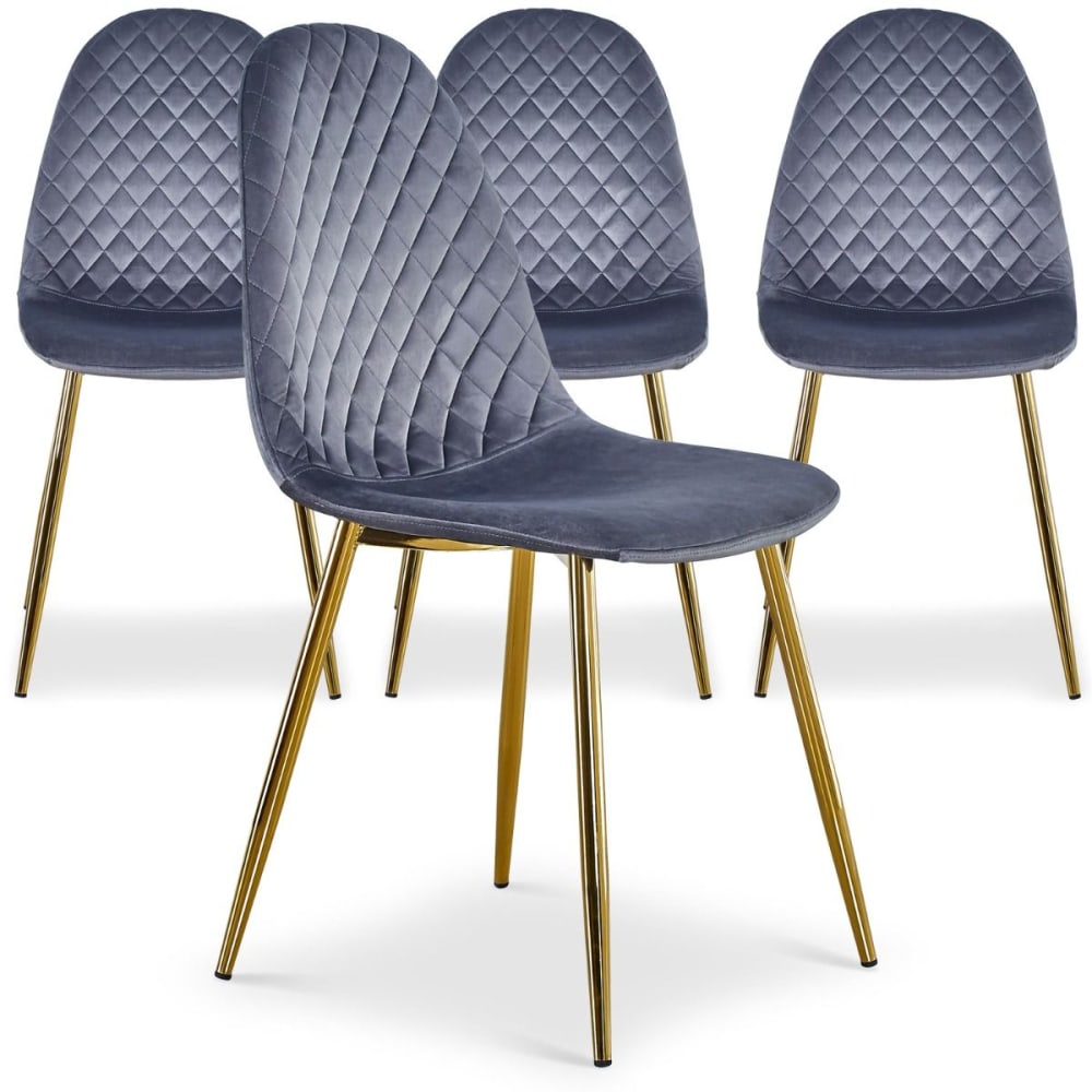 Lot de 4 chaises matelassées velours argent