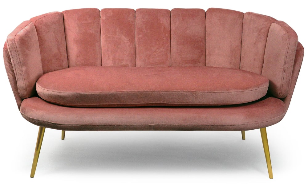 Canapé 2 places arrondi velours rose pieds or