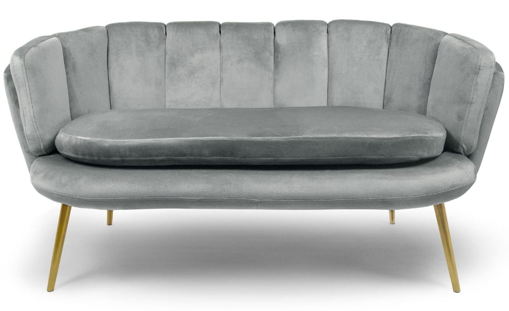 Canapé 2 places arrondi brenda velours argent pieds or