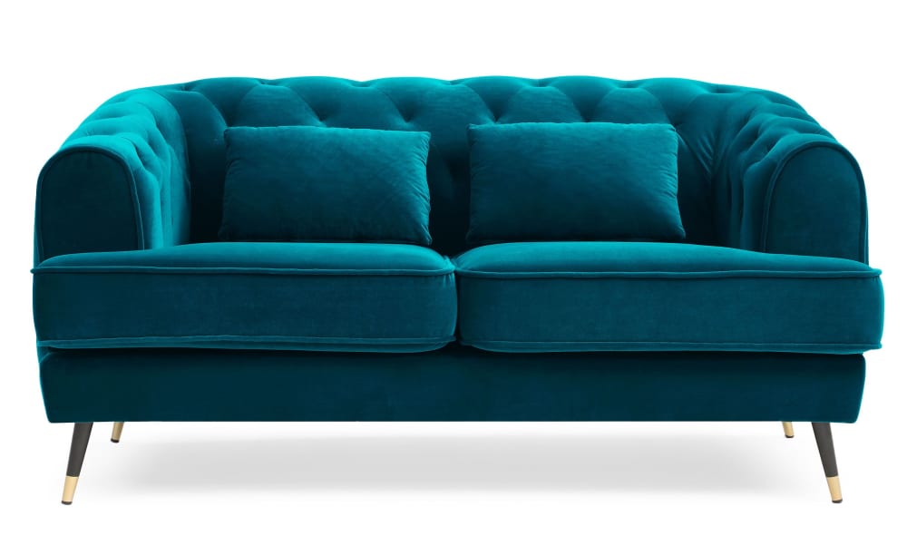 Canapé capitonné 2 places style boudoir glams velours bleu canard