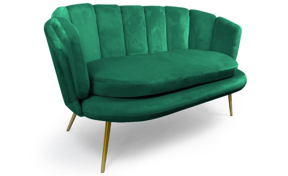 Canapé 2 places arrondi velours vert pieds or