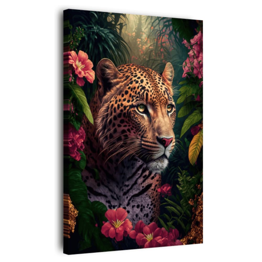 Tableau sur toile léopard fleuri 30x45