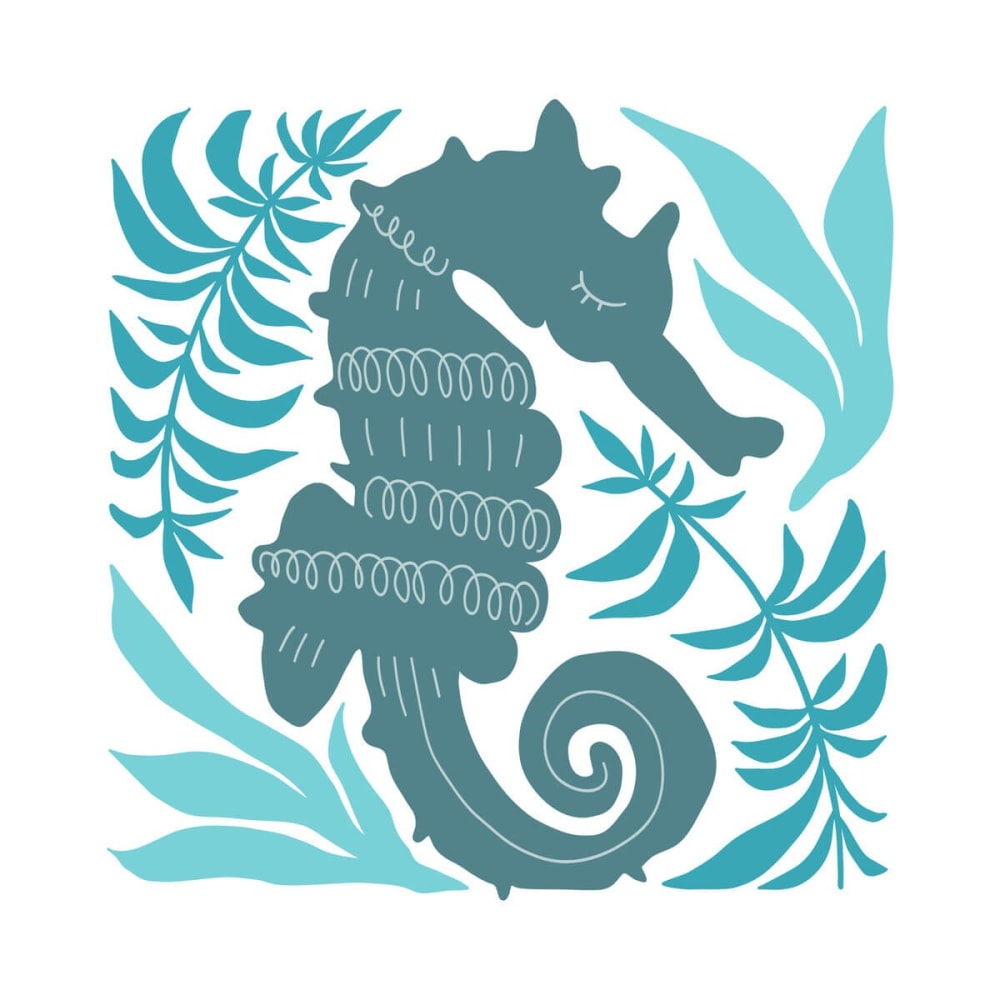 Tableau sur toile illustration hippocampe 65x65